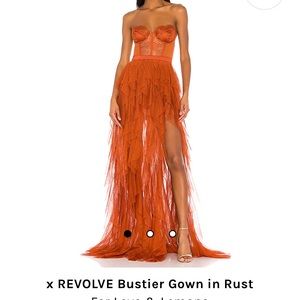 New For Love and Lemons x Revolve Bustier Gown rust